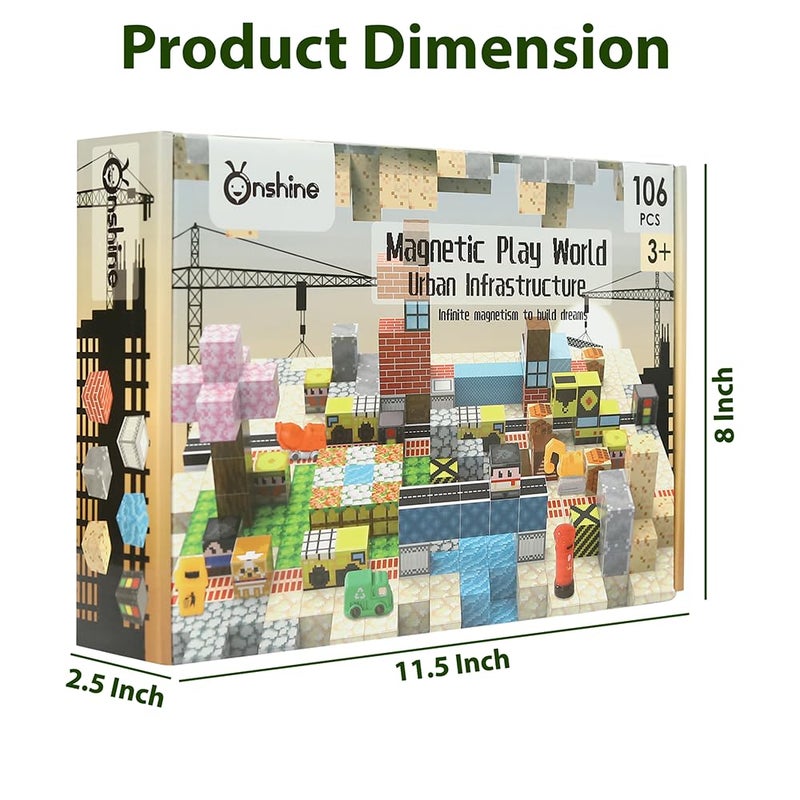 Knick Knack Magnetic Play World Building Blocks - Urban Infrastructure Set with 106 Pieces for Kids Ages 3+ - Image 3